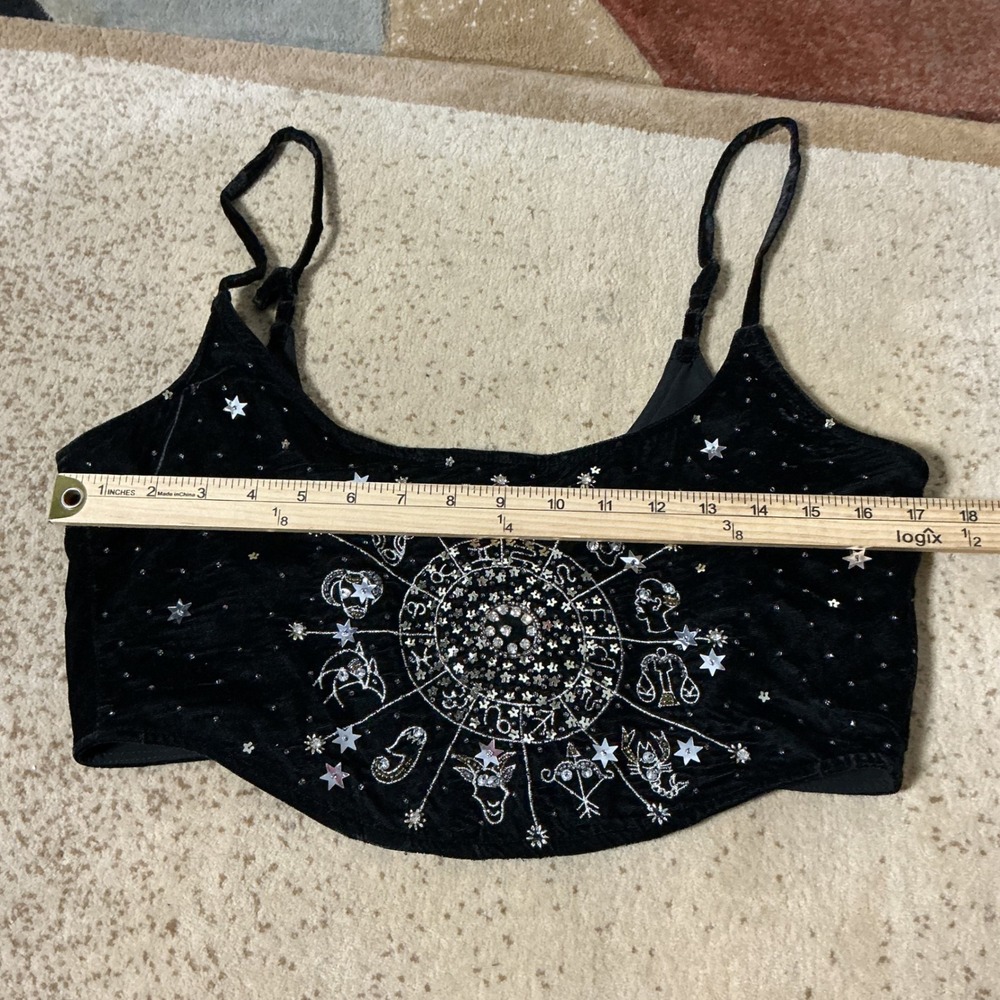 Nasty Gal Zodiac Celestial Corset Top Women 8 Black Velvet Sequin Beaded Bustier - Picture 3 of 8